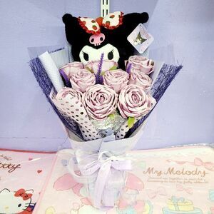 Brand New Handmade Sanrio Kuromi Purple Rose Flower Bouquet With Led Light